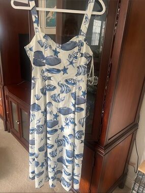 NWT sz 8 Avec Les Filles Blue & White Fish Print Sundress